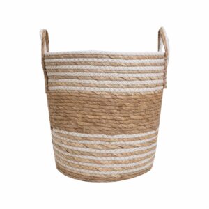 Cesta De Mimbre Redonda Oliva Beige Con Agarradera FREE HOME Pequeño