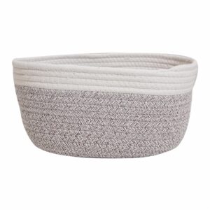Cesta De Mimbre Ovalada Gris Con Filo Blanco FREE HOME Mediano