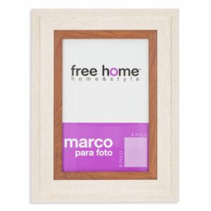 Portarretrato Textil Crema Orilla Madera FREE HOME 4X6"