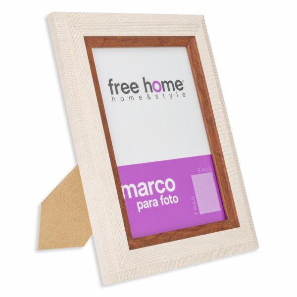 Portarretrato Textil Crema Orilla Madera FREE HOME 5X7" - Imagen 2