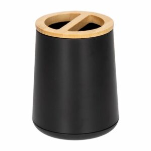 Porta Cepillos Con Tapa De Bambú Color Negro FREE HOME 1 Pieza