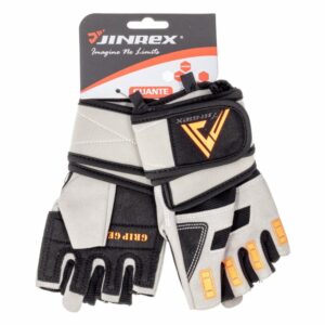 Guante Para Gimnasio Gris Con Negro Sin Dedos JINREX Talla Pequeno