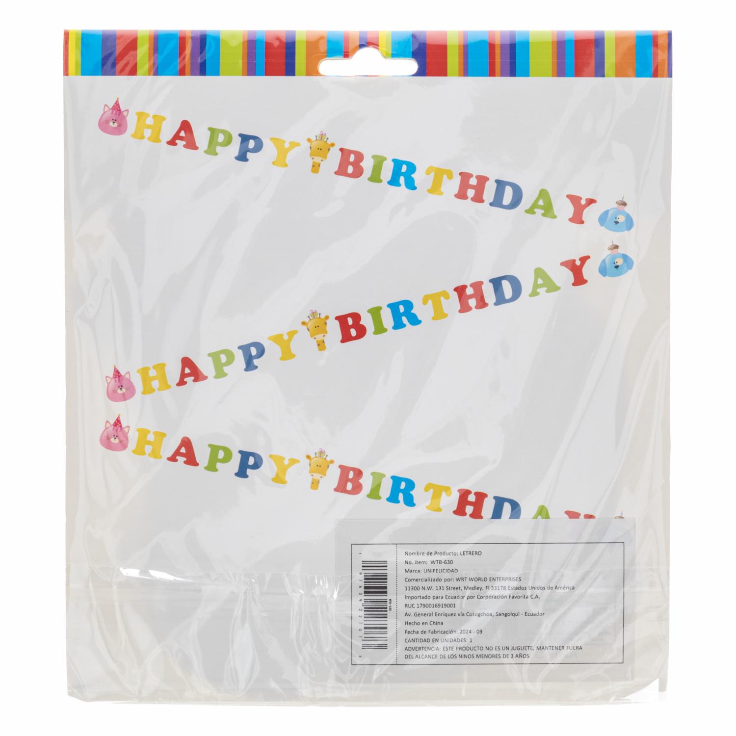 Letrero Colgante Feliz Cumpleaños UNIFELICIDAD WTB-630 - Imagen 2