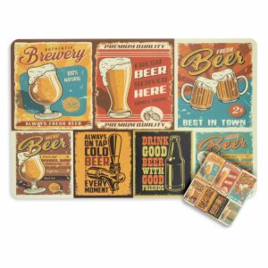 Set De Individuales Cerveza Con Porta Vasos FREE HOME X 4 Uds