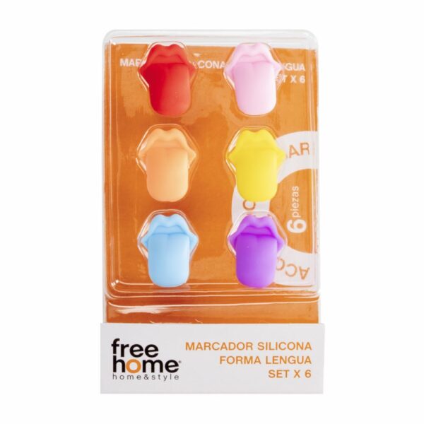 Set Marcadores De Vasos De Silicona En Forma De Lengua FREE HOME 6 Piezas - Imagen 2