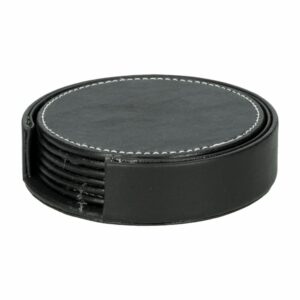 Set Porta Vasos De Cuerina Negro Redondos FREE HOME 7 Piezas