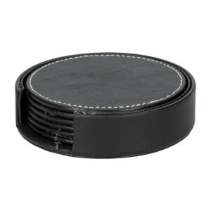 Set Porta Vasos De Cuerina Negro Redondos FREE HOME 7 Piezas