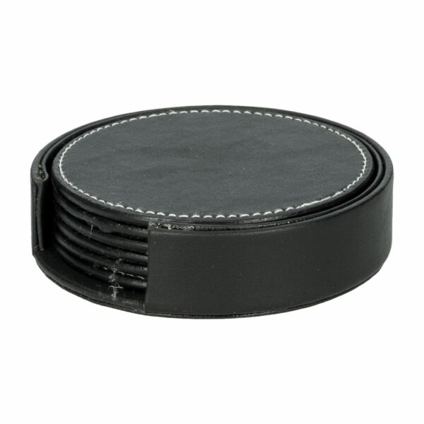 Set Porta Vasos De Cuerina Negro Redondos FREE HOME 7 Piezas