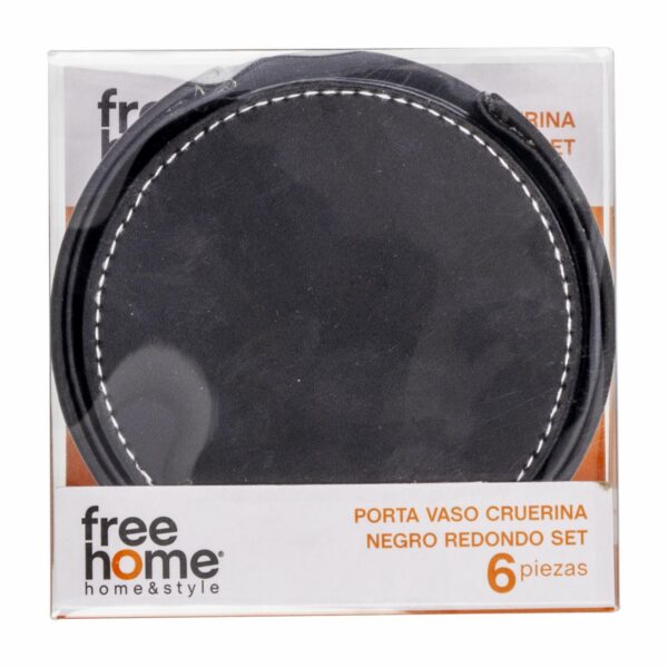 Set Porta Vasos De Cuerina Negro Redondos FREE HOME 7 Piezas - Imagen 3