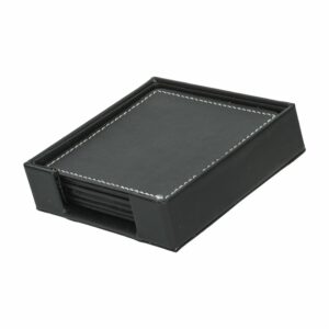 Set Porta Vasos De Cuerina Negro Cuadrado FREE HOME 7 Piezas