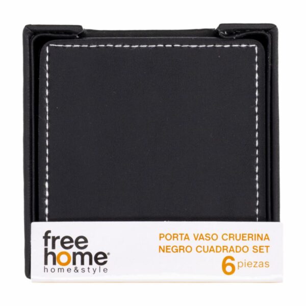 Set Porta Vasos De Cuerina Negro Cuadrado FREE HOME 7 Piezas - Imagen 3