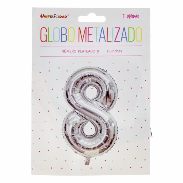 Globo Metalizado Plateado UNIFELICIDAD N°8