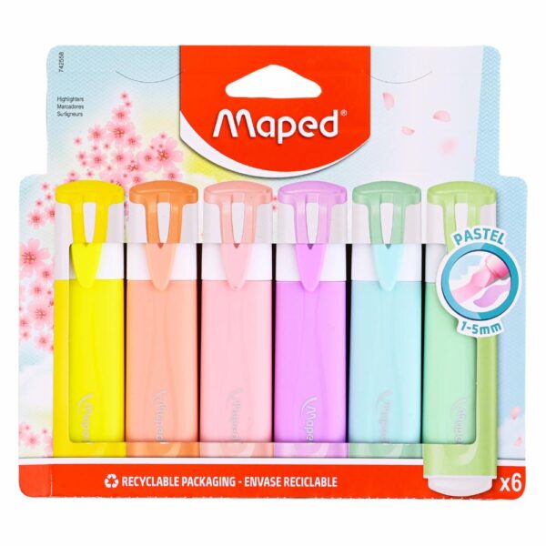 Resaltadores Escolares Fluo Colores Pastel MAPED X 6 Uds