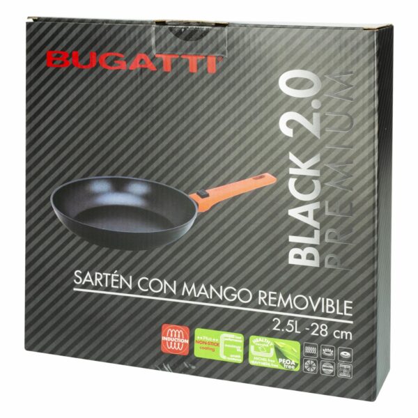 Sartén De Inducción Con Mango Desmontable Negro 2,5 Litros BUGATTI 28 Cm - Imagen 4