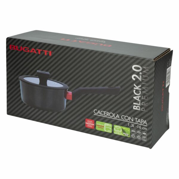 Cacerola De Inducción Con Tapa De Vidrio Negro 1,3 Litros BUGATTI 16 Cm - Imagen 4