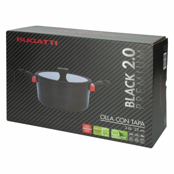 Olla De Inducción Con Tapa De Vidrio Negro 3,6 Litros BUGATTI 22 Cm - Imagen 4