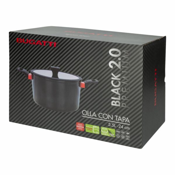 Olla De Inducción Con Tapa De Vidrio Negro 5,5 Litros BUGATTI 24 Cm - Imagen 4