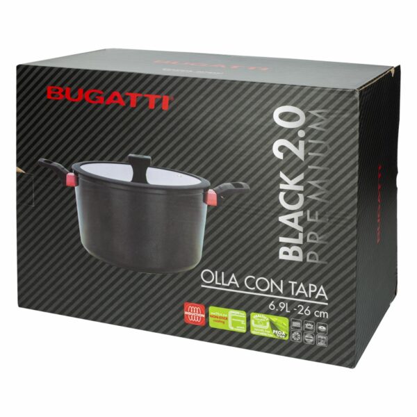 Olla De Inducción Con Tapa De Vidrio Negro 6,9 Litros BUGATTI 26 Cm - Imagen 4