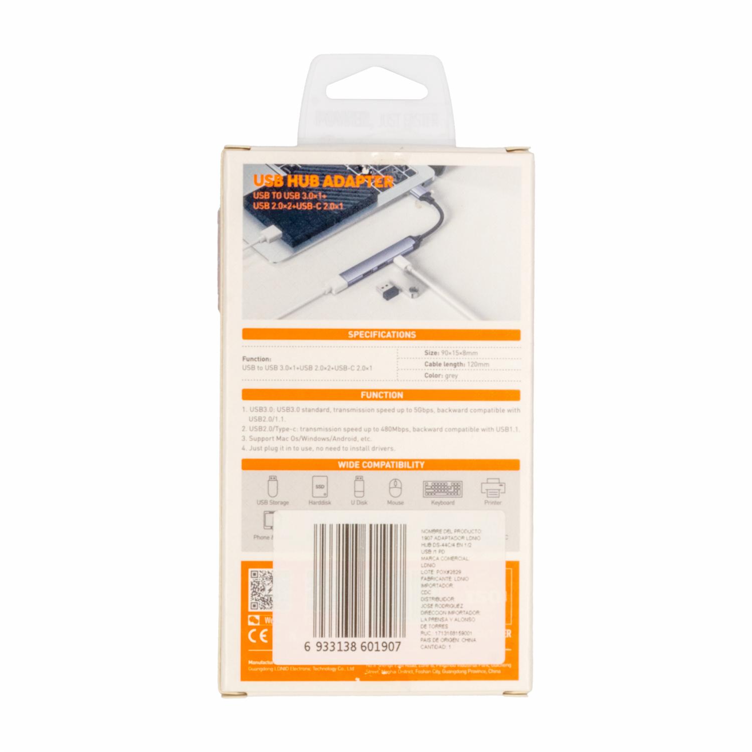 Adaptador HUB 4 En 1 - 3 USB  - 1 USB-C LDNIO DS-44C - Imagen 3