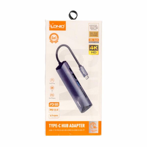 Adaptador HUB 6 En 1 - 1 USB 3.0/1 4K HD LDNIO DS-56H - Imagen 2