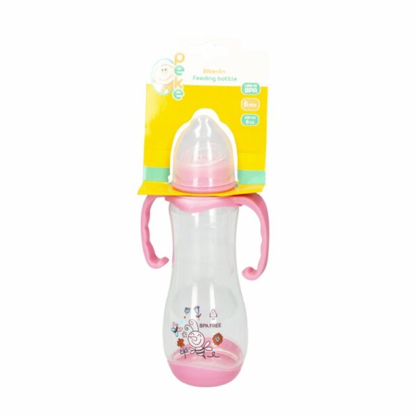 Biberón Ergonómico Con Agarradera Rosa PEKE 250 Ml