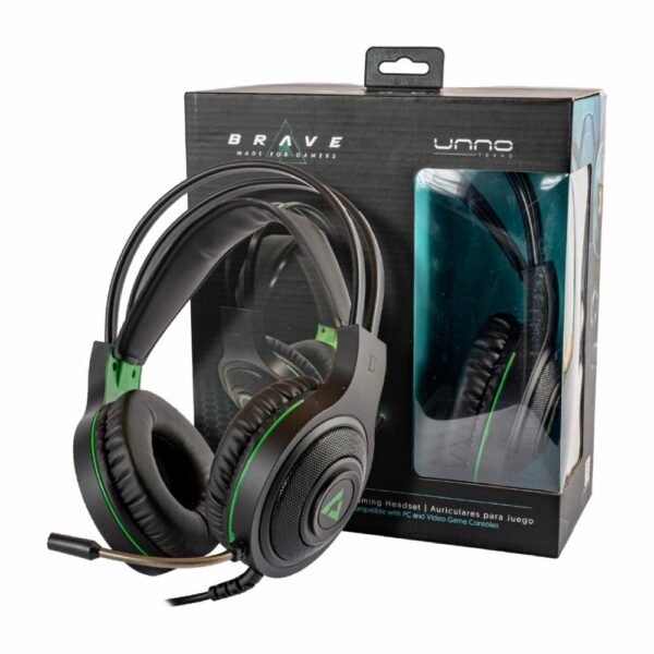 Audífonos Con Micrófono Gamer Brave  Verde UNNO 3.5 Mm