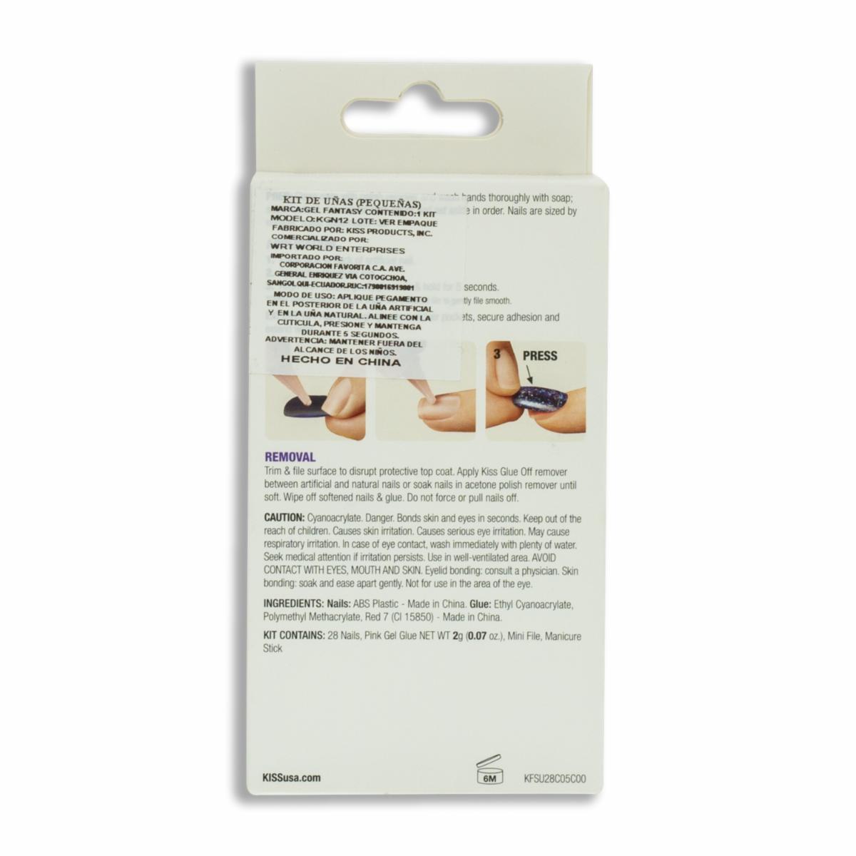 Uñas Postizas Rosas Gel Fantasy Pequeñas KISS X 28 Uds - Imagen 2