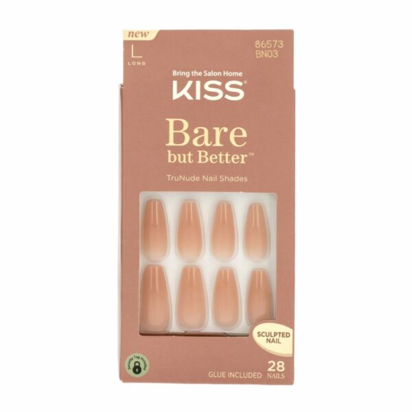 Uñas Postizas Grandes Bare But Better TruNude Brillo Desnudo KISS X 28 Uds