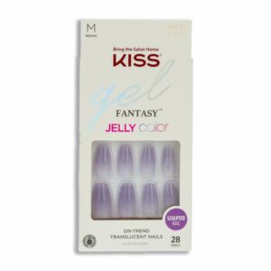 Uñas Postizas Medianas Gel Fantasy Jelly Color Morado KISS X 28 Uds
