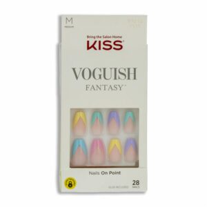 Uñas Postizas Medianas Voguish Fantasy Francés De Colores KISS X 28 Uds