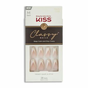 Uñas Postizas Medianas Classy Diseño Francés Con Brillos KISS X 28 Uds