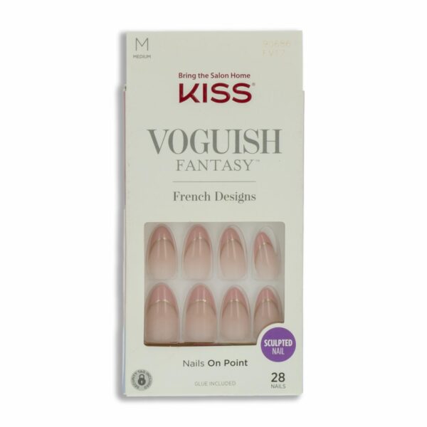 Uñas Postizas Medianas Voguish Fantasy Francés Rosado KISS X 28 Uds