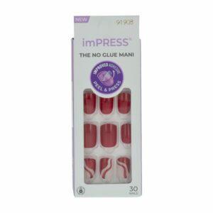 Uñas Press On Rojas Con Diseño De Líneas IMPRESS X 30 Uds