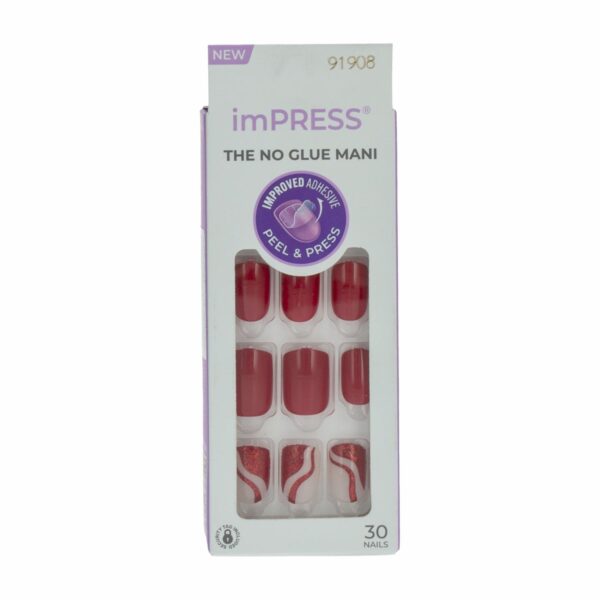 Uñas Press On Rojas Con Diseño De Líneas IMPRESS X 30 Uds