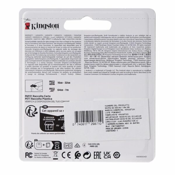 Micro SD Canvas Select Plus 100MB/S KINGSTON 256 Gb - Imagen 2