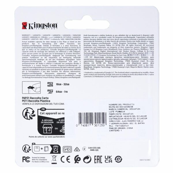Micro SD Con Adaptador Canvas Go Plus KINGSTON 256 Gb - Imagen 2