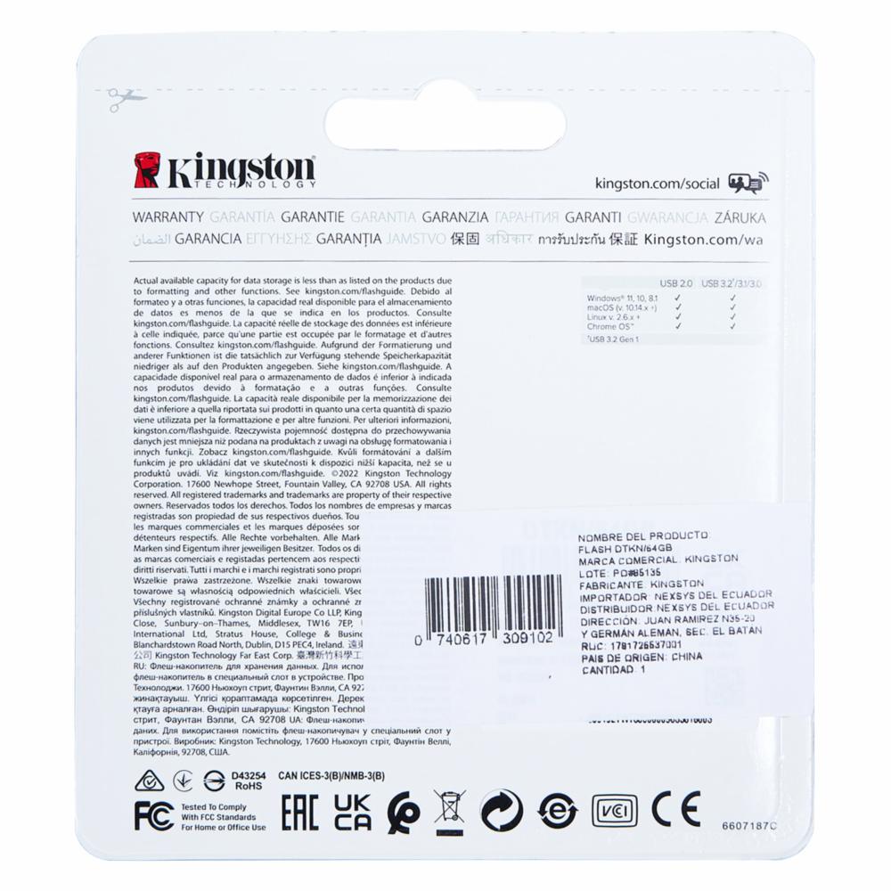 Memoria USB Datatraveler Kyson 200 Mb/s KINGSTON 64 Gb - Imagen 2