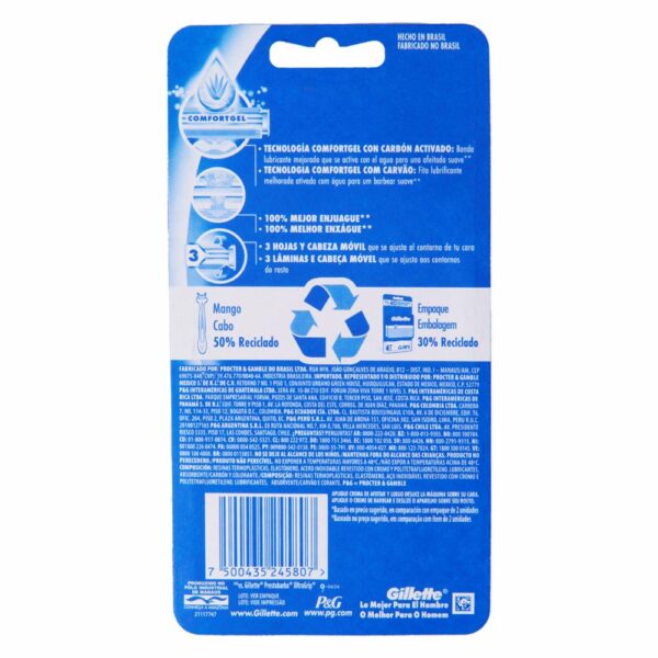 Afeitadora Prestobarba 3 Carbono Con Carbón Activado GILLETTE 4 Piezas - Imagen 2