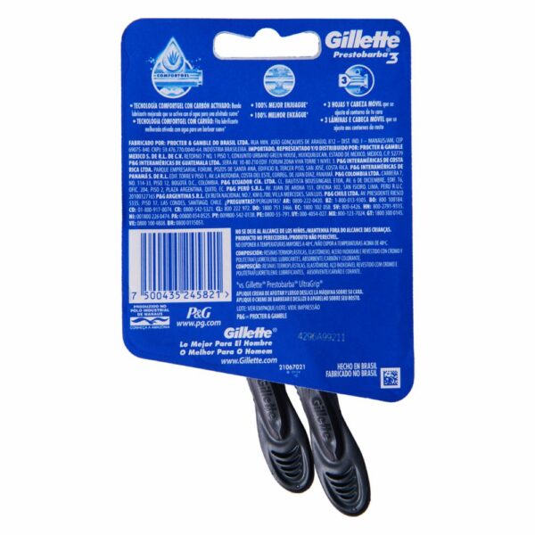 Afeitadora Prestobarba 3 Carbono Con Carbón Activado GILLETTE 2 Piezas - Imagen 2