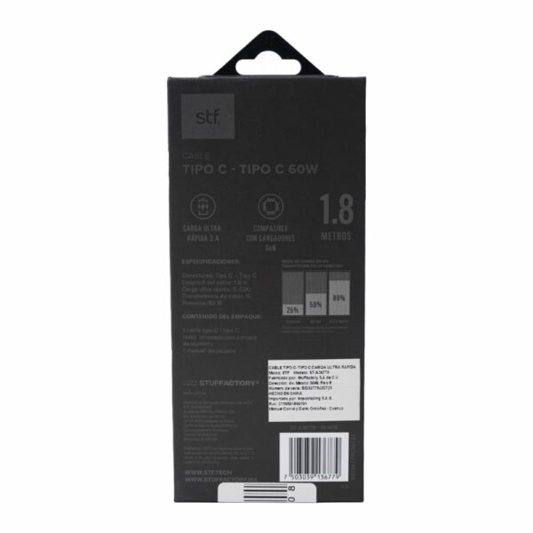 Cable 60W USB-C A USB-C STF 1,8 Metros - Imagen 2