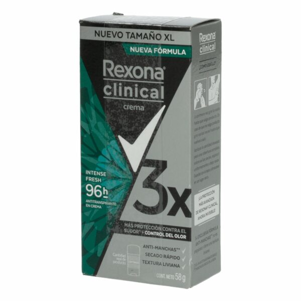 Desodorante En Crema Clinical Intense Fresh 96H Para Caballero REXONA 58 G - Imagen 3