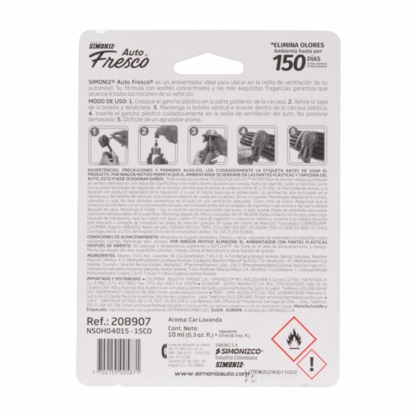 Ambientador Para Auto Fragancia Lavanda + Repuesto SIMONIZ 10 Ml - Imagen 2