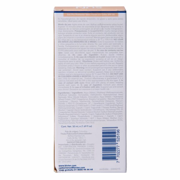 Protector Solar Facial Con Color SPF 50 Textura Ligera SUN PRO 50 Ml - Imagen 3