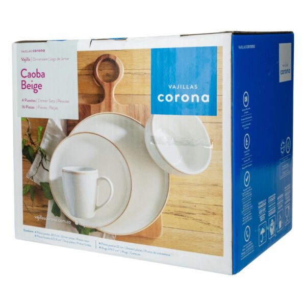 Vajilla 16 Piezas  Redonda CORONA Caoba Beige - Imagen 3