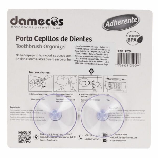 Porta Cepillos De Dientes Adherente DAMECOS Unidad - Imagen 2