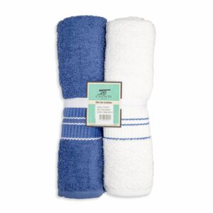 Set De Toallas De Baño Amirach Blanco Y Azul CANNON 2 Piezas