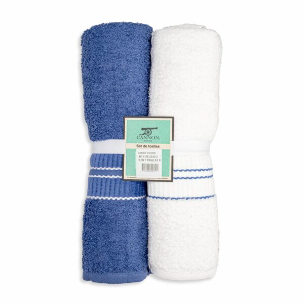 Set De Toallas De Baño Amirach Blanco Y Azul CANNON 2 Piezas - Imagen 2