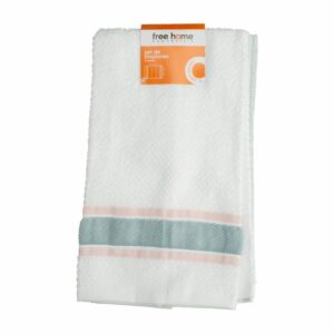 Toallas De Cocina Rina Blanco Turquesa Con Rosa FREE HOME X 2 Uds