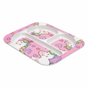 Plato Infantil Rectangular Con Divisiones Diseño Unicornio VAJILLAS SABANA 24 Cm