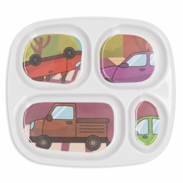Plato Infantil Rectangular Con Divisiones Diseño Carros VAJILLAS SABANA 24.5 Cm - Imagen 2